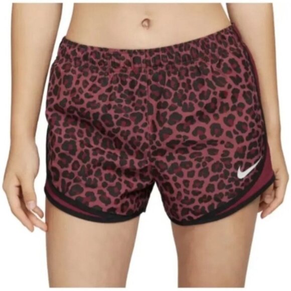 Nike Womens Leopard Print Running Shorts Size L Red Dri-FIT Glittered 3" Tempo - Picture 1 of 9